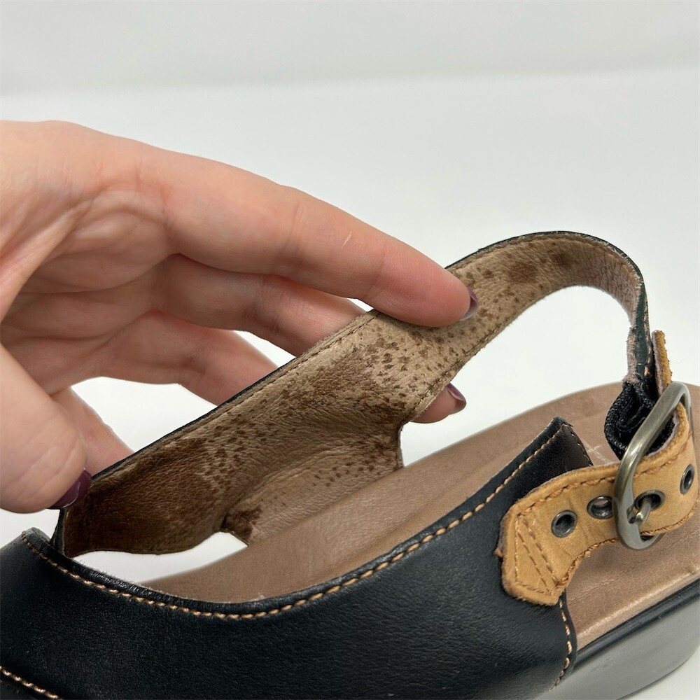 Dansko Jacinda Womens Sandals Black Criss Cross Slingback Wedge Buckle Size 38 - Picture 12 of 13